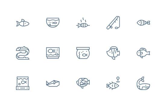 pescado visual paquete conteniendo 15 regular línea íconos escalable icono paquete vector