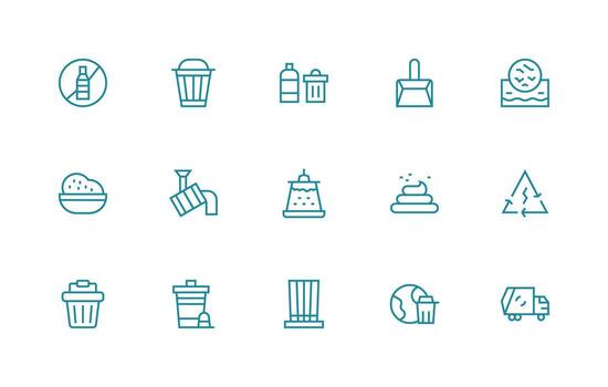 Disposal Icon Set with 15 Regular Line Graphics General Use Icon Pack vector