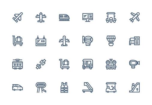 Passenger Icon Set with 24 Thick Line Line Graphics Web Icon Collection vector