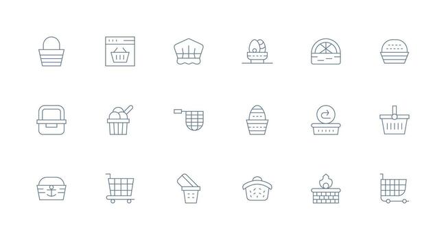 18 Minimal Line Icons for Basket Graphics Functional Icon Series vector