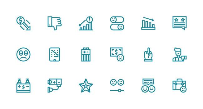 18 íconos para negativo en fuerte carrera línea formato ui icono conjunto vector