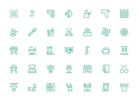 Regular Clean Line Style Heat Icons with 35 Vectors Web and App Icon Pack Collection