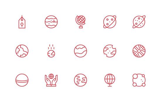 Regular Line Style Planet Icons with 15 Vectors Neatly Designed Icons for Web Platforms