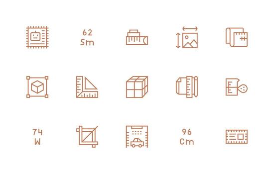 Dimensions Design Icons featuring 15 in Regular Line Style Icon Set for Projects vector