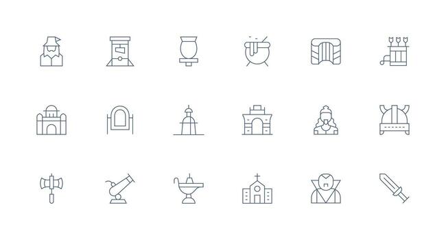 Medieval Icon Collection with 18 Minimal Line Designs Style Icon Set vector
