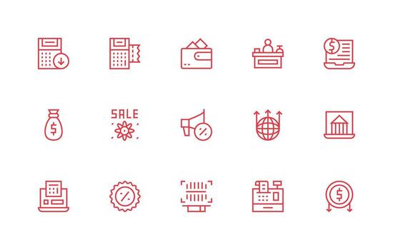 Regular Line Style Commerce Icons with 15 Vectors Icon Collection Set