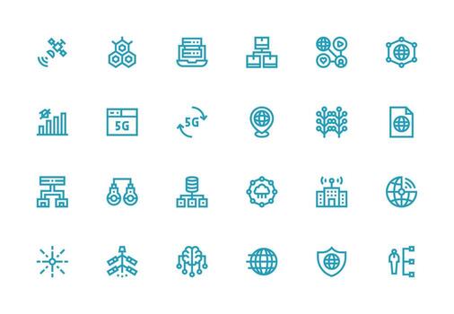 Thick Line Line Style Network Icons with 24 Vectors High-Resolution Icons for Any Platform