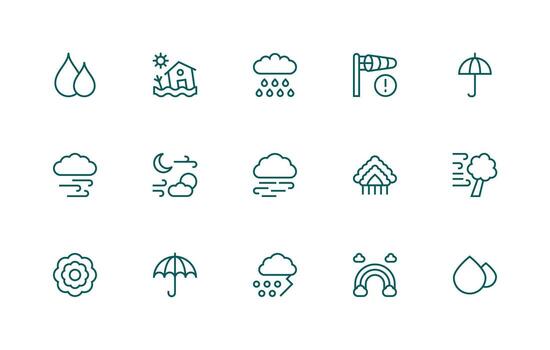 15 Icons for Storm in Regular Line Format Sharp Icons for Presentations vector