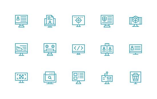 Computer Screen Icon Collection with 15 Regular Line Designs Multi-Style Icons for Creative Projects vector