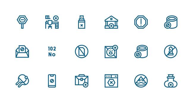 18 Strong Stroke Line Designs for Not Allowed Icons Complete Icon Set for Mobile Apps vector
