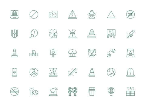 Caution Set with 35 Light Line Icons Flexible Icon System for Web Interfaces vector