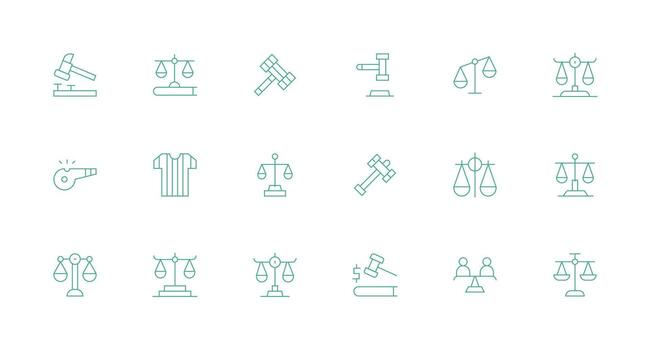 Arbitration Icon Set with 18 Minimal Line Graphics Interface Icon Collection vector