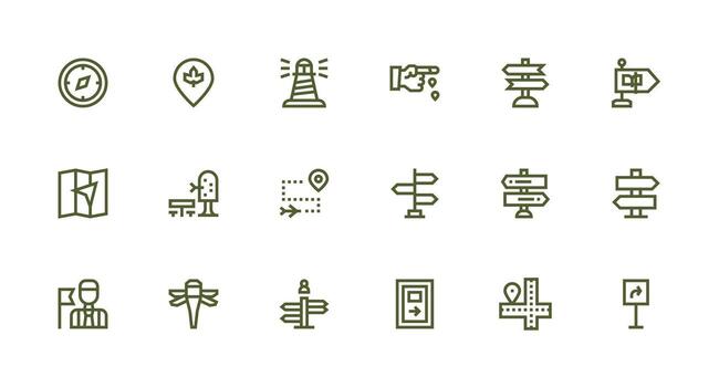 Wayfinding Design Icons featuring 18 in Strong Stroke Line Style Smart Icon Collection vector