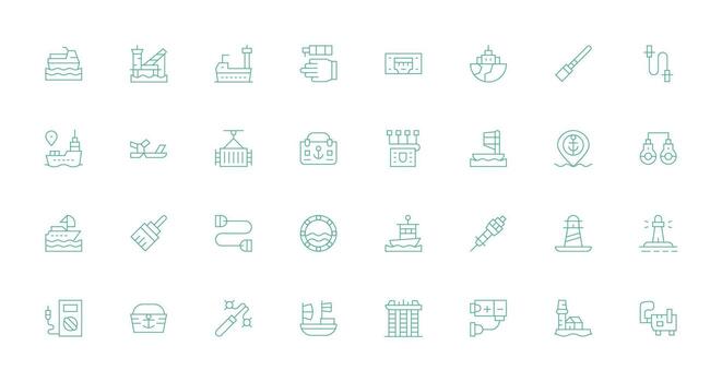 Port Visual Pack containing 32 Thin Line Icons UI-Ready Icon Collection vector