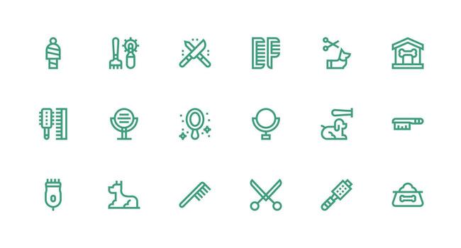 Grooming Design Icons featuring 18 in Strong Stroke Line Style Neatly Designed Icons for Web Platforms vector