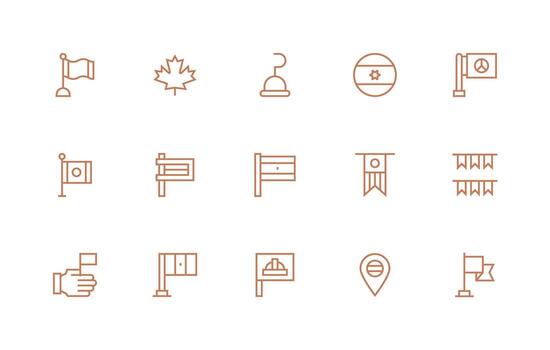 Flag Icon Set with 15 Regular Line Graphics Digital Icon Collection vector