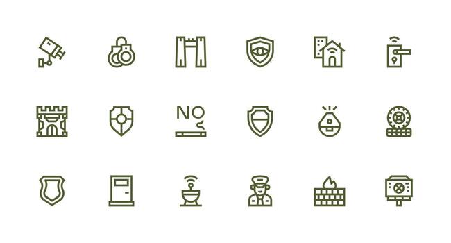 18 íconos para seguridad sistema en fuerte carrera línea formato mínimo icono paquete vector