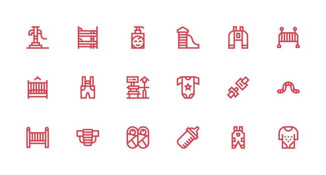 Strong Stroke Line Style Toddler Icons with 18 Vectors Interface Icon Collection