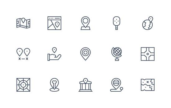 15 Coordinates Icons in Regular Line Aesthetic Modern Line and Glyph Icon Series vector