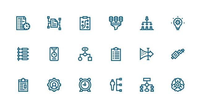 Workflow Icon Collection with 18 Strong Stroke Line Designs Sharp Icons for Presentations vector