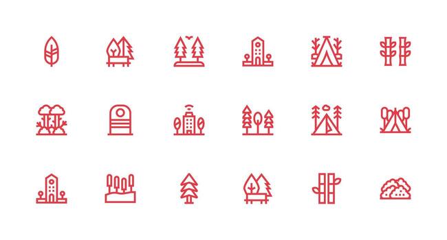 18 Strong Stroke Line Icons for Trees Graphics Essential Icon Collection vector