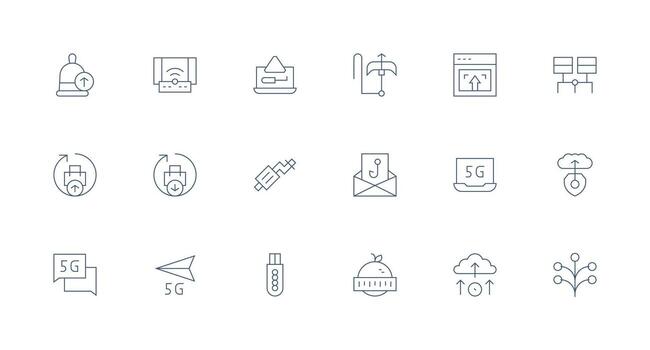 18 mínimo línea estilo íconos desde datos transferir colección icono paquete para ui vector