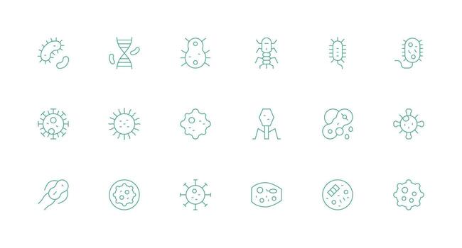 microbio conjunto con 18 mínimo línea íconos usuario interfaz íconos para digital productos vector
