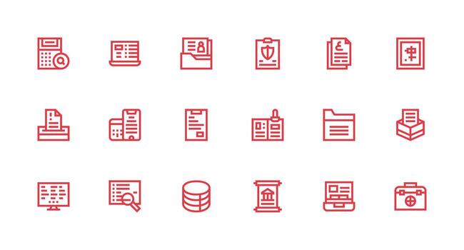 Records Icon Set with 18 Strong Stroke Line Graphics Smart Icon Collection vector