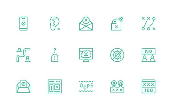 Blocked Icon Set with 15 Regular Line Graphics Flat Icon Set vector