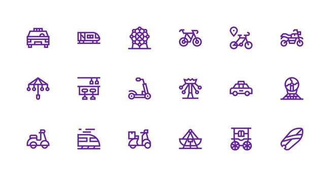 Strong Stroke Line Style Ride Icons with 18 Vectors Scalable Icon Pack