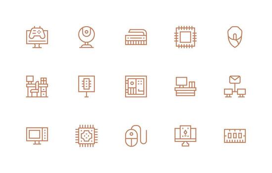 Pc Visual Pack containing 15 Regular Line Icons Basic Icon Series vector