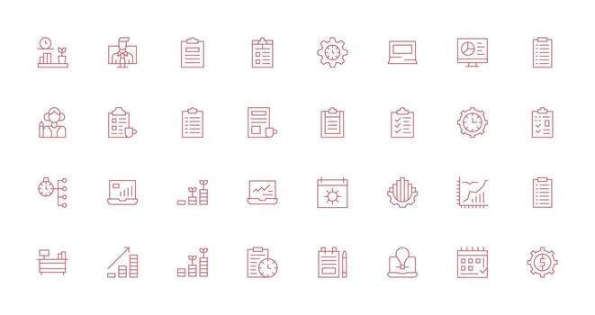 Productivity featuring 32 Icons in Thin Line Design Sharp Icons for Presentations vector
