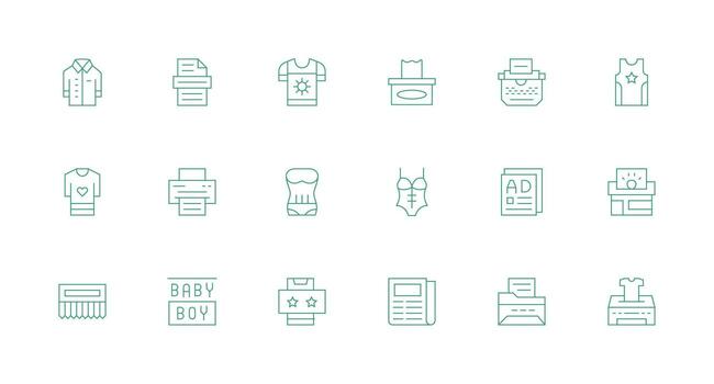 Print including 18 Minimal Line Illustrations Icon Set for Apps vector