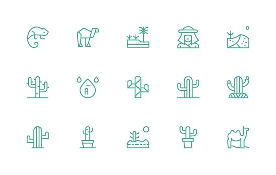 Desert featuring 15 Icons in Regular Line Design Balanced Icon Set for Functional Design vector