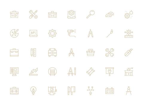 ligero línea estilo herramientas íconos con 35 vectores escalable icono paquete