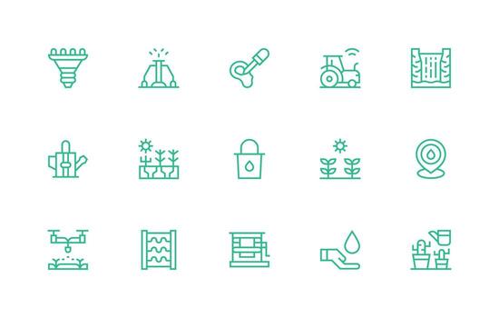 Irrigation Icon Set with 15 Regular Line Graphics Compact Icon Set vector