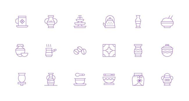 18 Icons for Ceramic in Minimal Line Format Icon Set for Apps vector