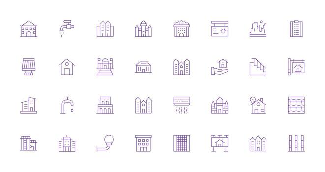 Residential Icon Set with 32 Thin Line Graphics Quick Access Icons for UI Development vector