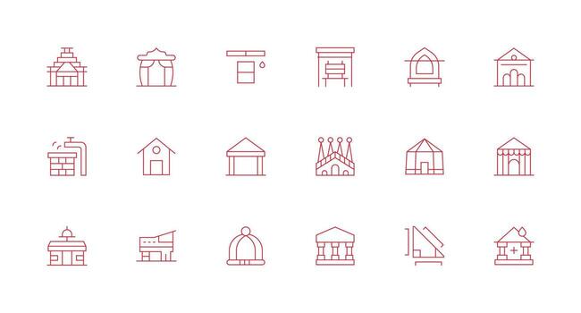 Roof Set with 18 Minimal Line Icons Minimal Icon Set for Interface Projects vector