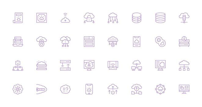 32 Delgado línea íconos para nube informática gráficos reutilizable icono conjunto vector