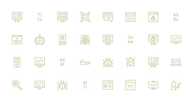 32 Icons for Code in Thin Line Format Simplified Icon Pack for Visual Tools vector