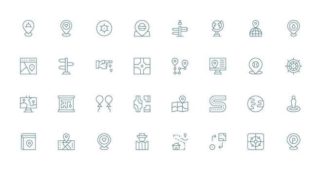 32 Thin Line Designs for Map Icons Quick Access Icons for UI Development vector