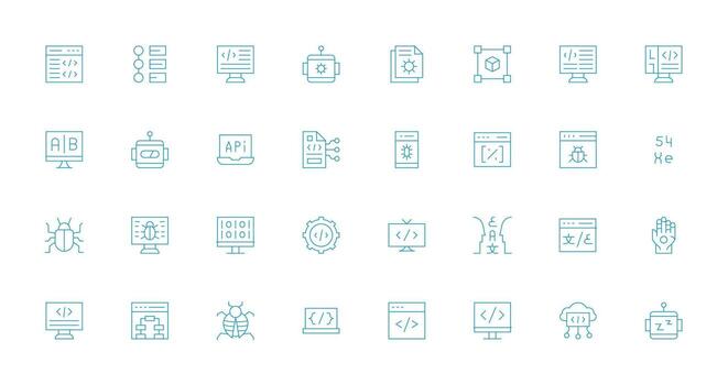 32 Thin Line Vectors for Programming Theme Light Icon Series
