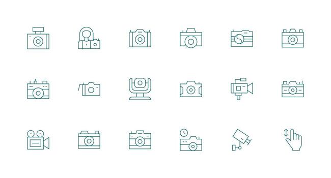 Digital Camera Design Icons featuring 18 in Minimal Line Style Standard Icon Pack vector