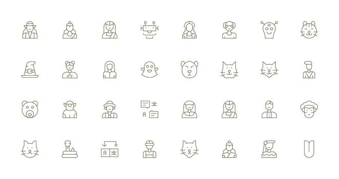 Character featuring 32 Icons in Thin Line Design Design Ready Icon Set for Teams vector