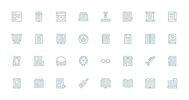 Reading including 32 Thin Line Illustrations Web and App Icon Pack Collection vector