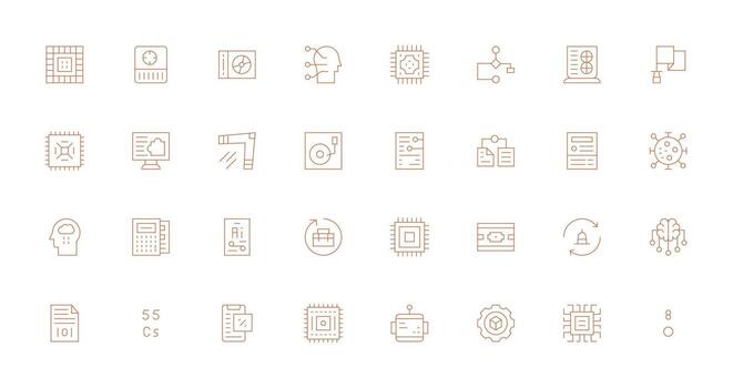 Thin Line Style Data Processing Icons with 32 Vectors Multi-Style Icons for Creative Projects