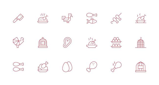 Poultry Design Icons featuring 18 in Minimal Line Style Scalable Icons for All Themes vector