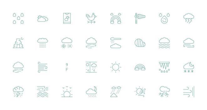 pronóstico icono conjunto con 32 Delgado línea gráficos multi-estilo icono colección vector