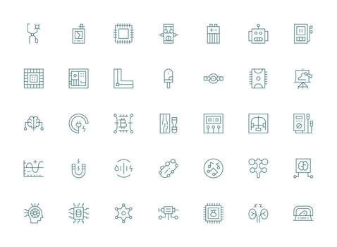 Circuit Design Icons featuring 35 in Light Line Style Web and App Icon Pack Collection vector